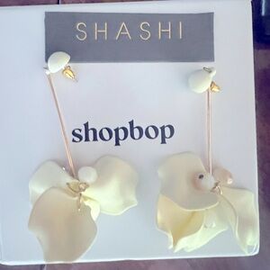 Shashi earrings, cream flower petals with crystals
